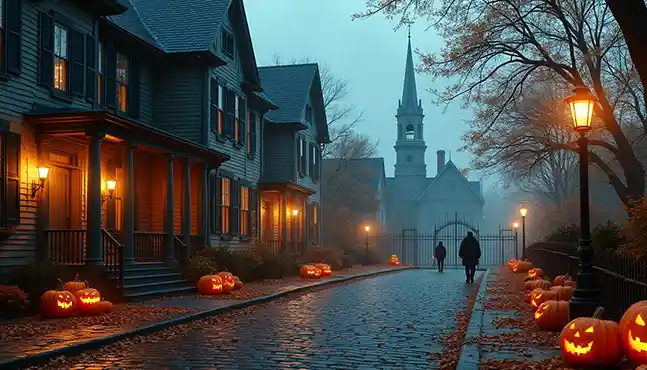 Spooky Halloween destination with autumn decorations