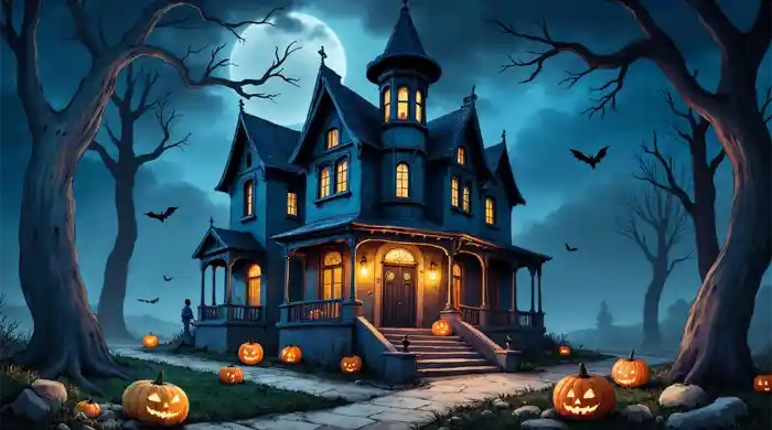 Haunted hotel and spooky Halloween night